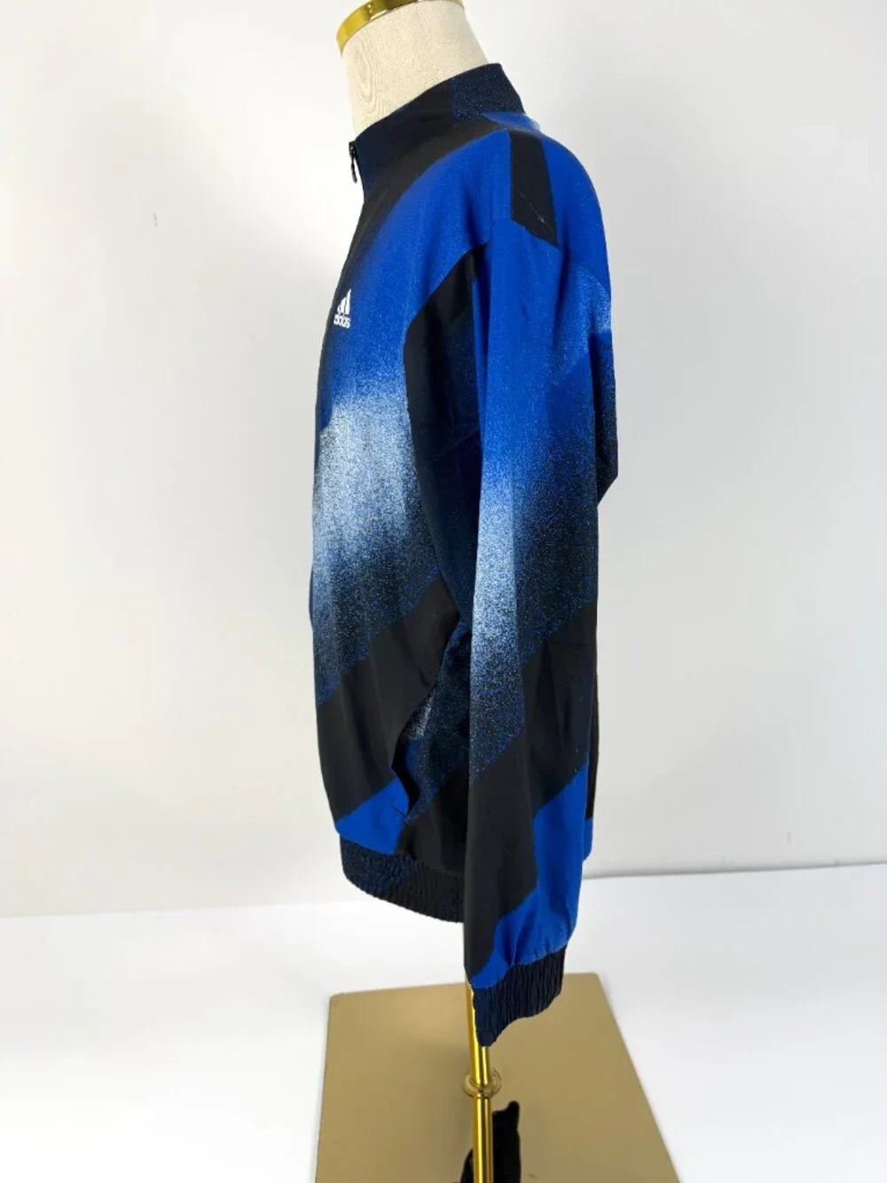 adidas Men’s M Blue Black Abstract Print Full Zip Track Jacket Logo